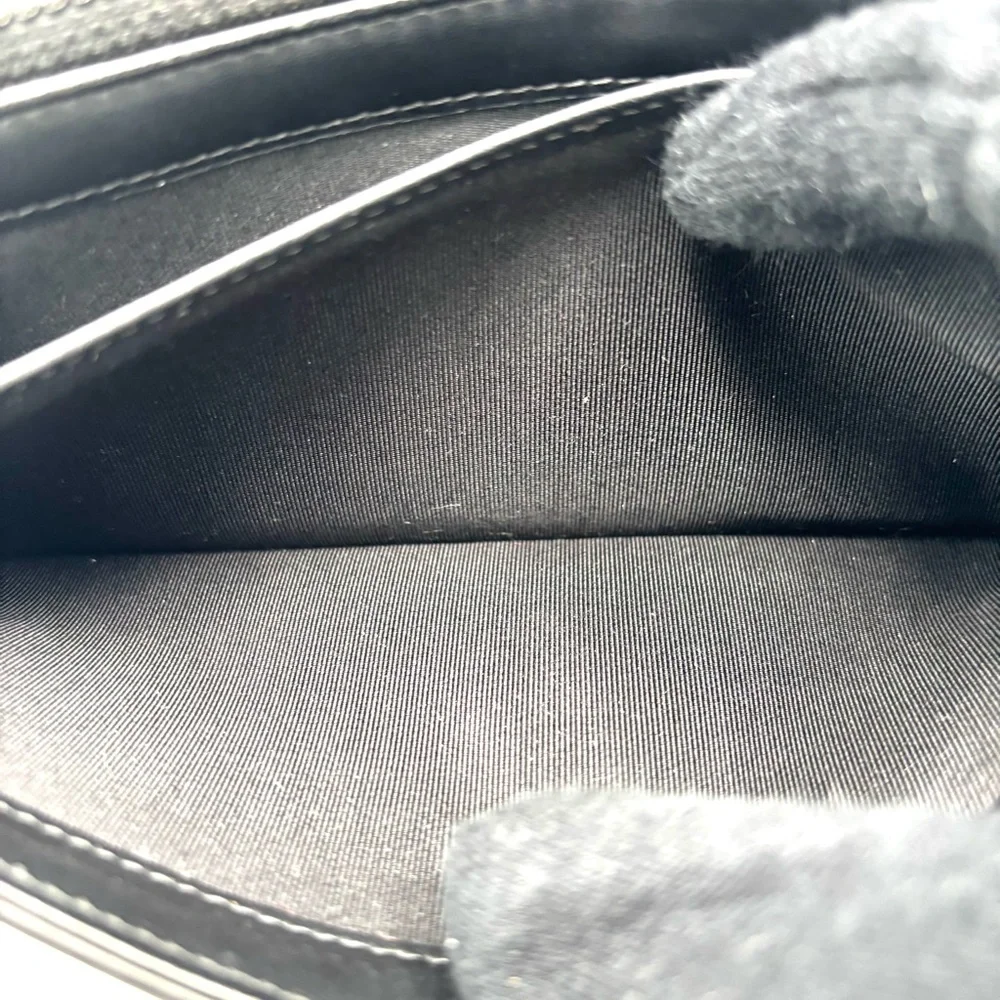 CHANEL Black Quilted Patent‎ Leather Wallet with Elegant Silver Accents